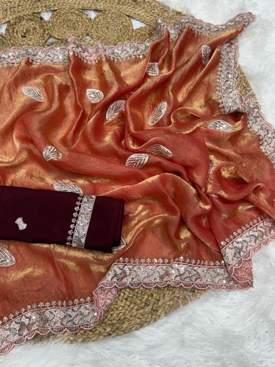 chinnon silk with embroidery work chinnon silk with embroidery work
