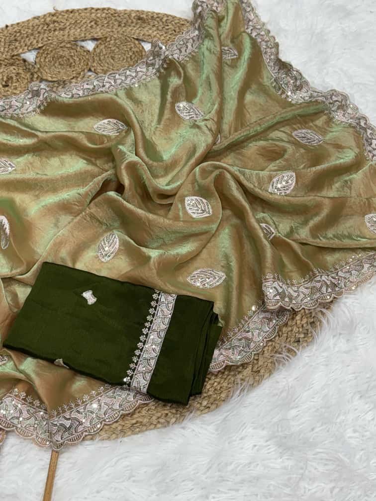 chinnon silk with embroidery work chinnon silk with embroidery work