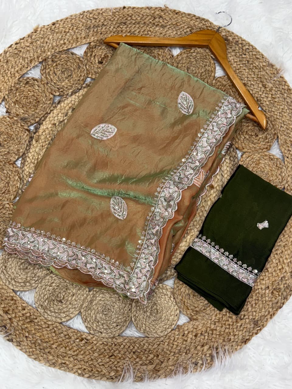 chinnon silk with embroidery work chinnon silk with embroidery work