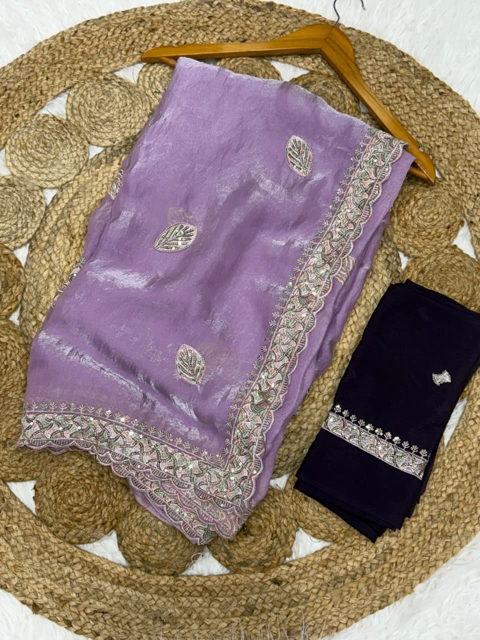 chinnon silk with embroidery work chinnon silk with embroidery work