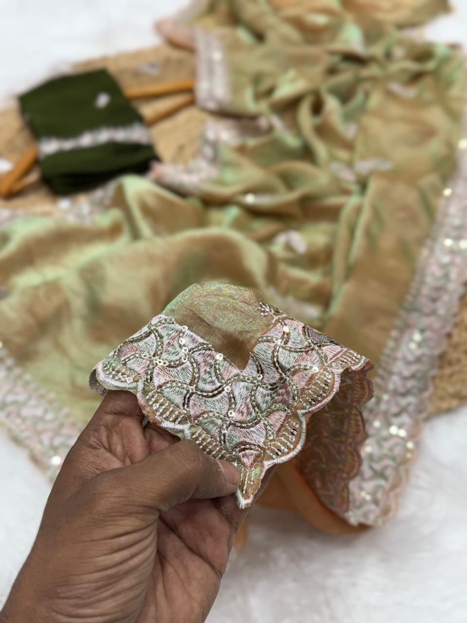 chinnon silk with embroidery work this fandy sartine resham thread and sequince embroidered saree chinnon silk with embroidery work this fandy sartine resham thread and sequince embroidered saree