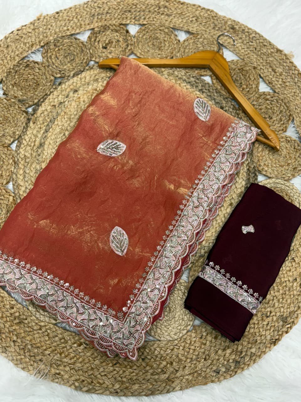 chinnon silk with embroidery work this fandy sartine resham thread and sequince embroidered saree chinnon silk with embroidery work this fandy sartine resham thread and sequince embroidered saree