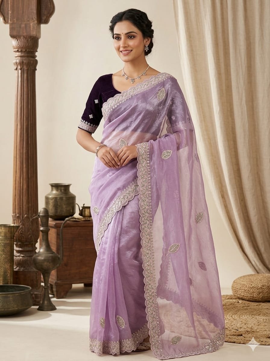 chinnon silk with embroidery work this fandy sartine resham thread and sequince embroidered saree chinnon silk with embroidery work this fandy sartine resham thread and sequince embroidered saree