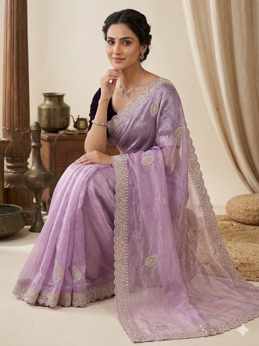 chinnon silk with embroidery work this fandy sartine resham thread and sequince embroidered saree chinnon silk with embroidery work this fandy sartine resham thread and sequince embroidered saree