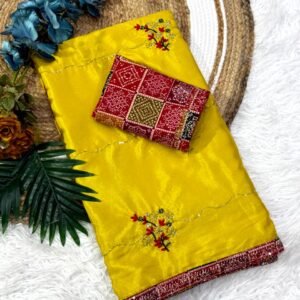 soft chinon silk saree with beautiful beads work with multi sequence work saree