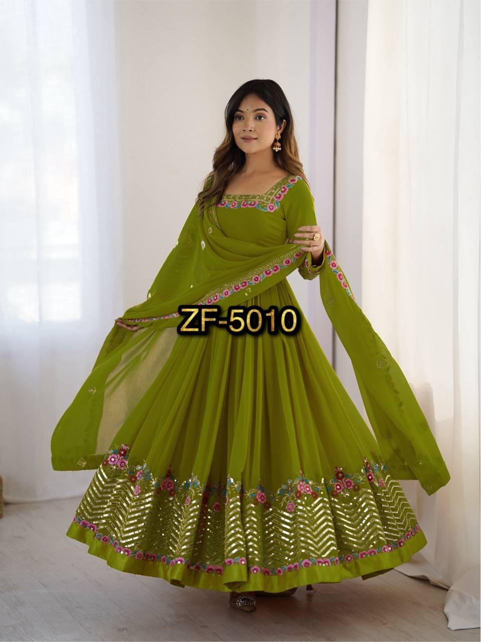 presenting designer anarkali gown with embroidery sequence work presenting designer anarkali gown with embroidery sequence work