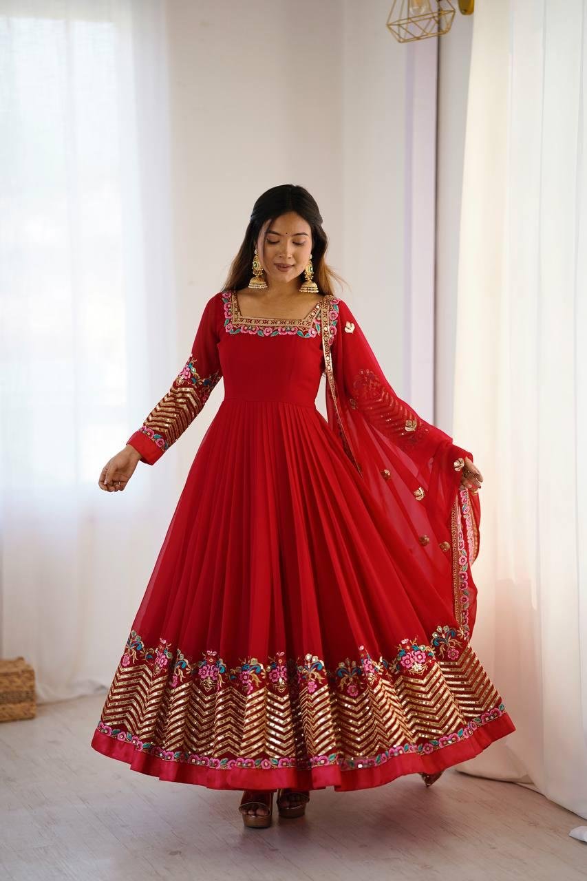 presenting designer anarkali gown with embroidery sequence work presenting designer anarkali gown with embroidery sequence work