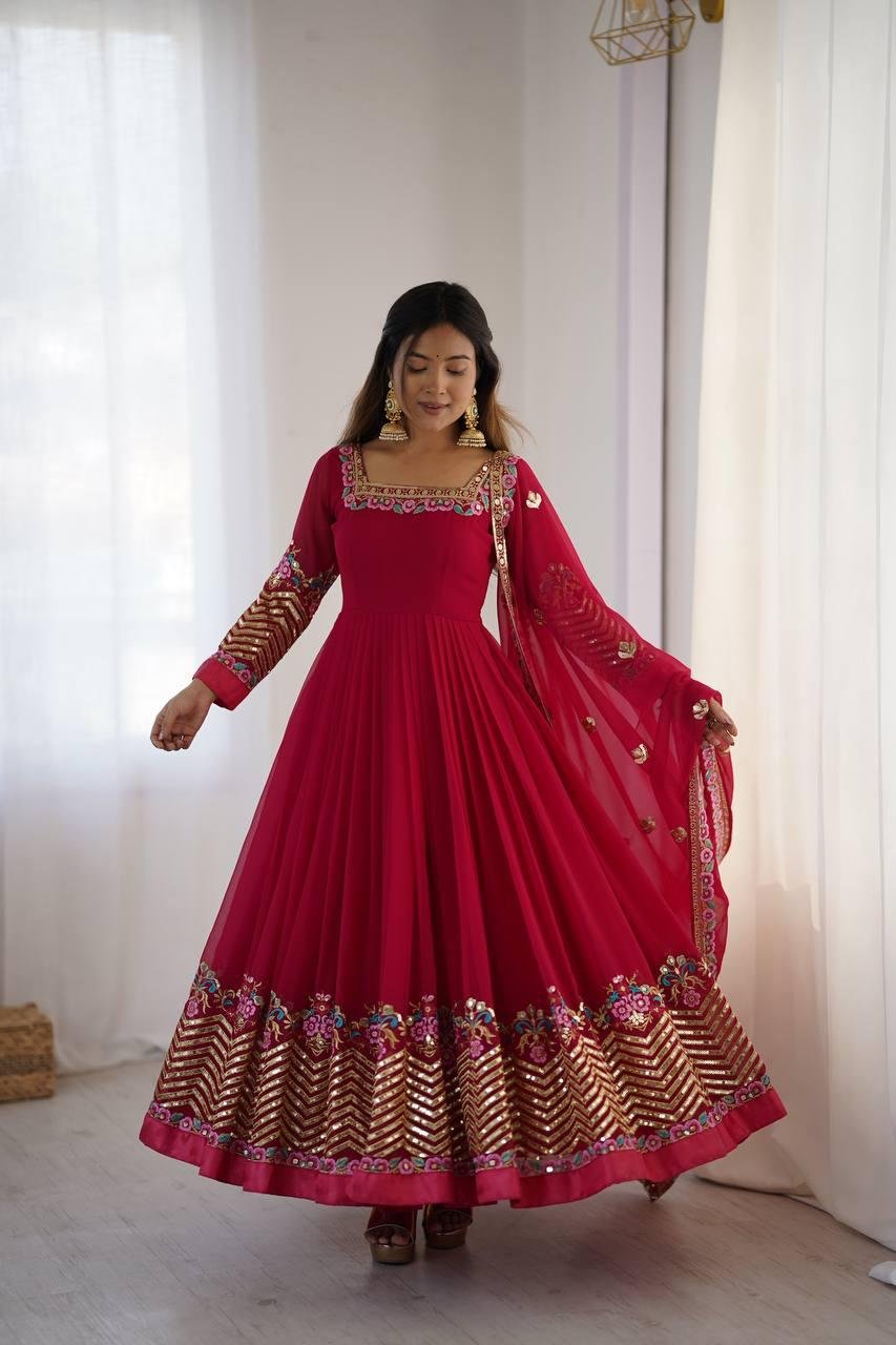 presenting designer anarkali gown with embroidery sequence work presenting designer anarkali gown with embroidery sequence work