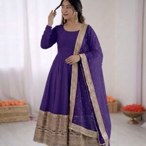 resenting Anarkali Gown Roman silk With Embroidery Coding sequence work