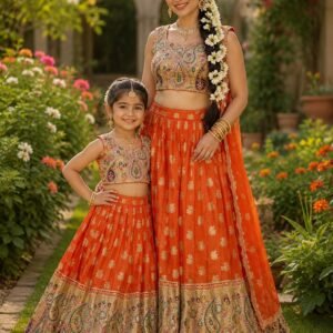 presenting mother daughter lehenga choli pure viscose silk with embroidery sequence work
