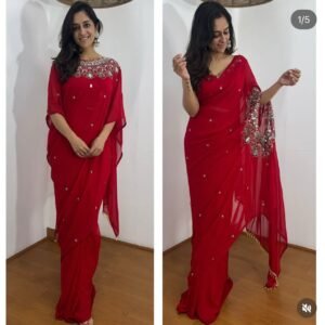 drape saree on faux georgette fabric with stitched blouse