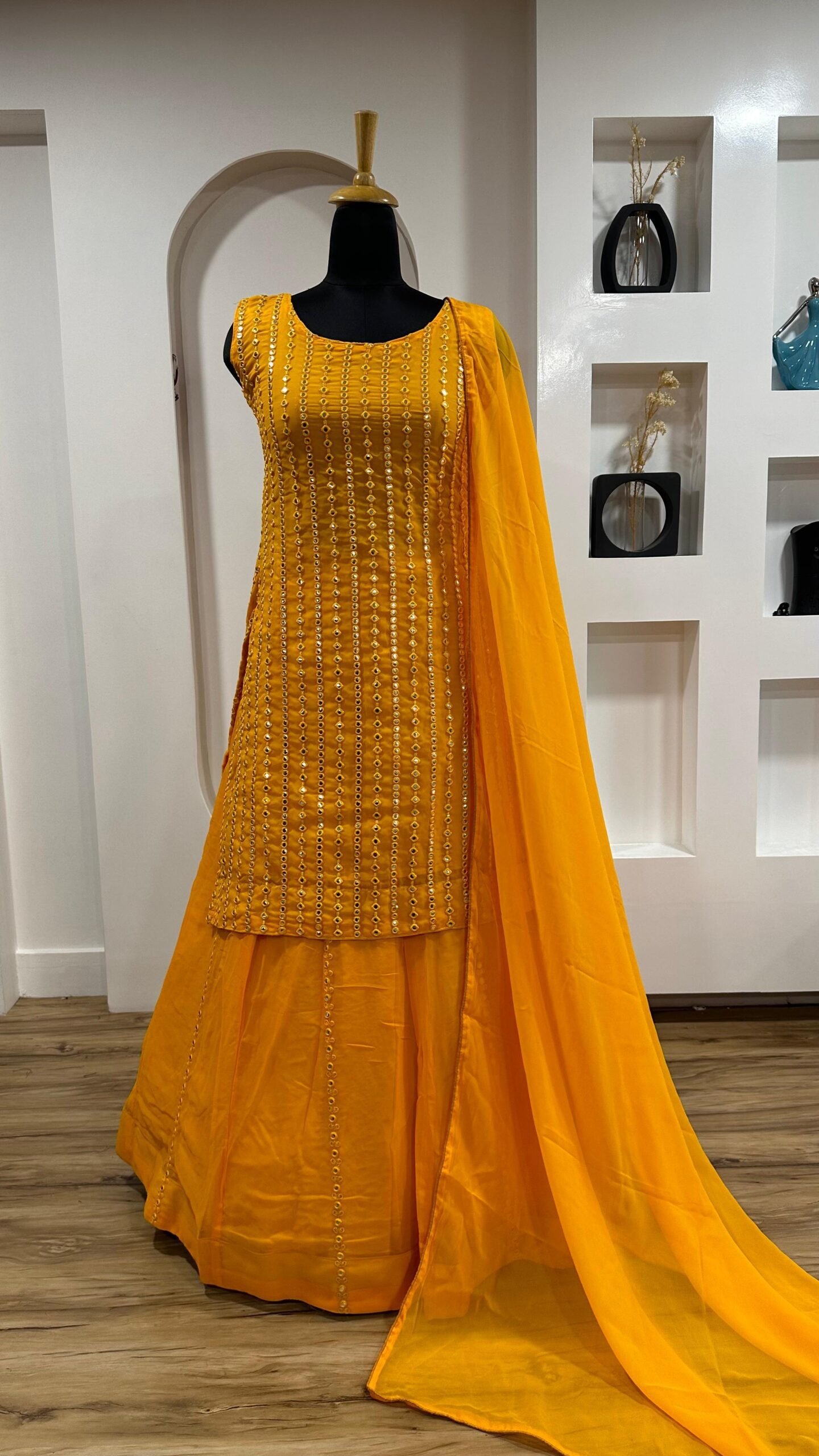 georgette lehenga with heavy pagdi work + paper mirror work georgette lehenga with heavy pagdi work + paper mirror work