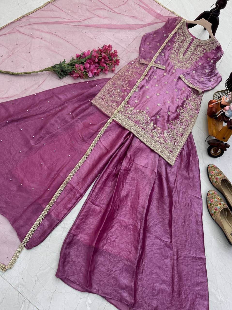 new designer party top palazzo & dupatta set new designer party top palazzo & dupatta set