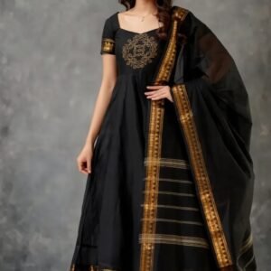 new trendy embroidery kanchi cotton fabric gown with dupatta (2 piece)