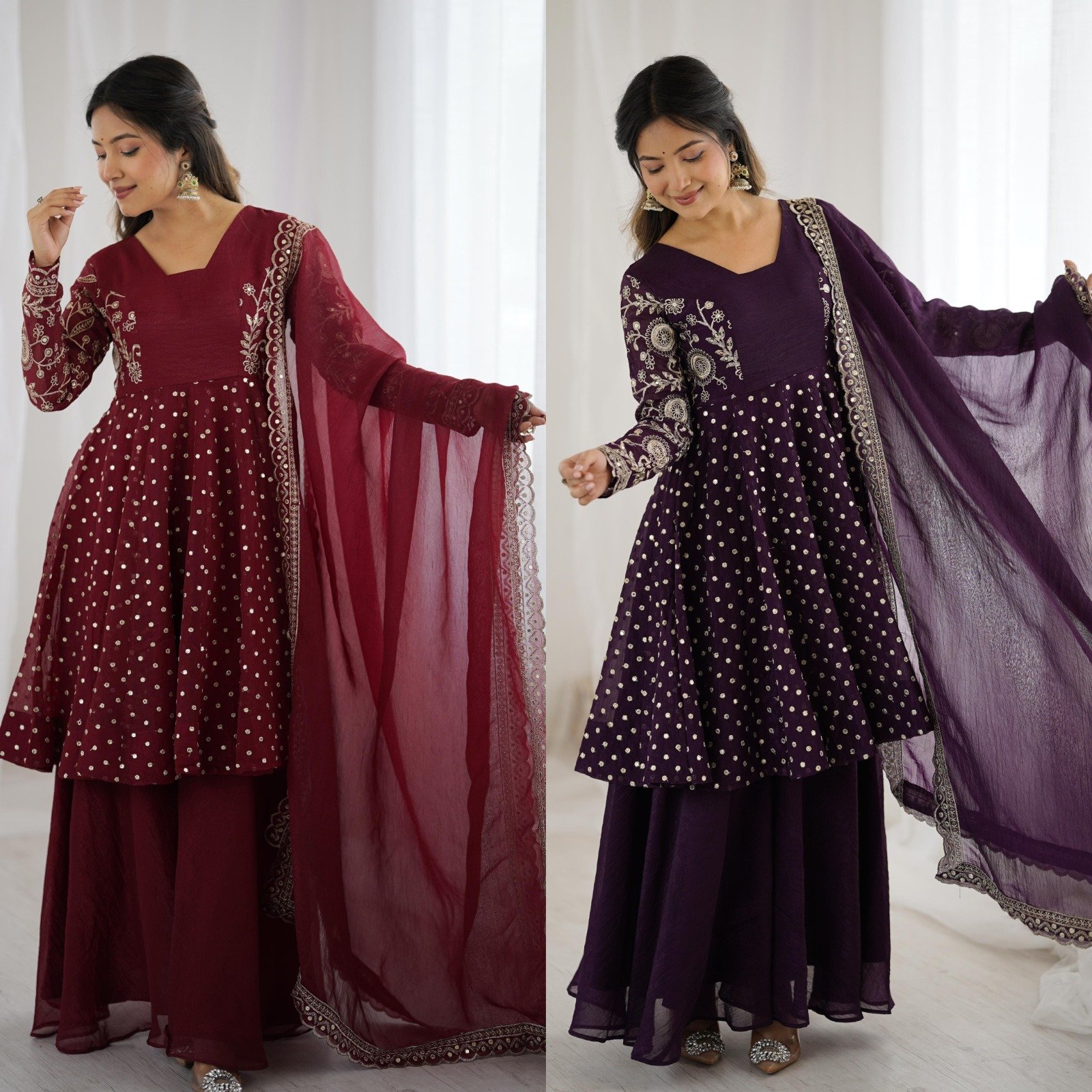 top palazzo dupatta set crunchy silk with embroidery sequence work top palazzo dupatta set crunchy silk with embroidery sequence work