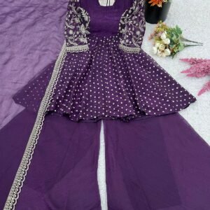 top palazzo dupatta set crunchy silk with embroidery sequence work