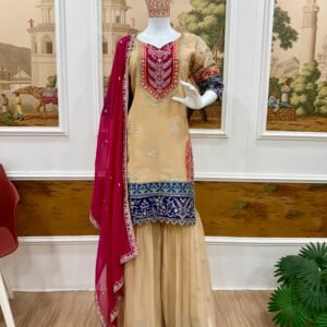 new launching heavy 3 pieces suit pair with embroidery work & fancy lace