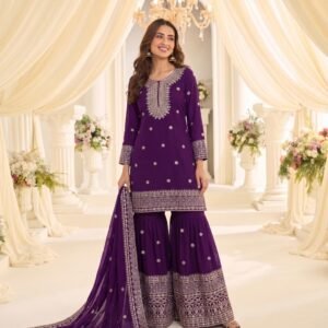 designer sharara suit with embroidery sequence work