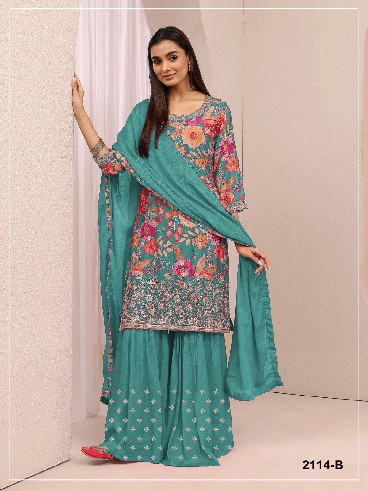 sharara suit heavy chinon with digital print & heavy embroidered sequence work sharara suit heavy chinon with digital print & heavy embroidered sequence work
