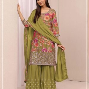 sharara suit heavy chinon with digital print & heavy embroidered sequence work