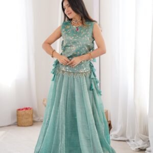 lehenga choli with koti salsa crush with embroidery sequence work