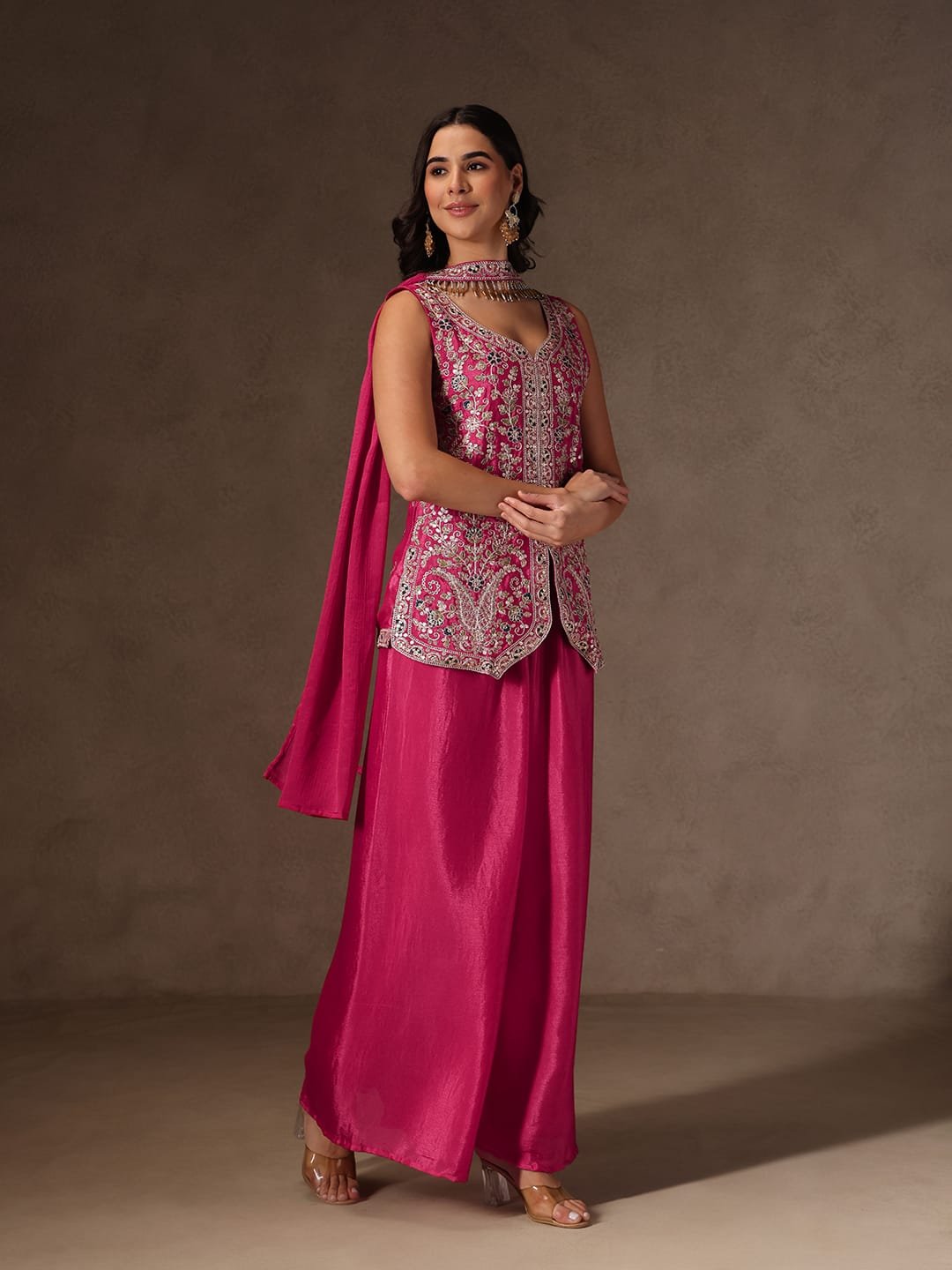 women's pure viscose chinon kurta sharara set's with dupatta women's pure viscose chinon kurta sharara set's with dupatta