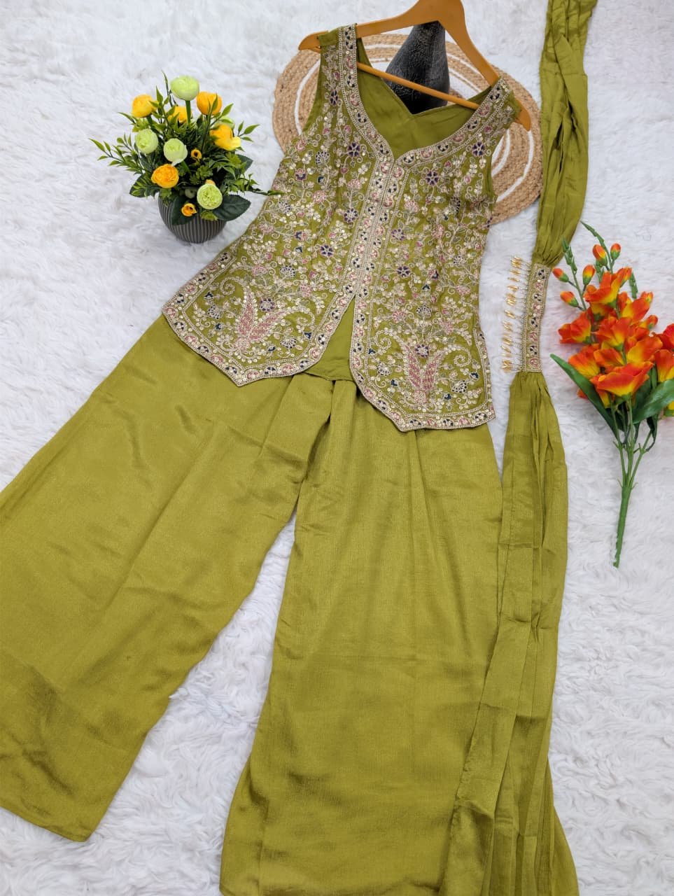 women's pure viscose chinon kurta sharara set's with dupatta women's pure viscose chinon kurta sharara set's with dupatta
