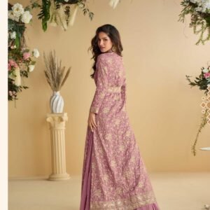 anarkali gown shrug with belt real premium chinon silk with embroidery work