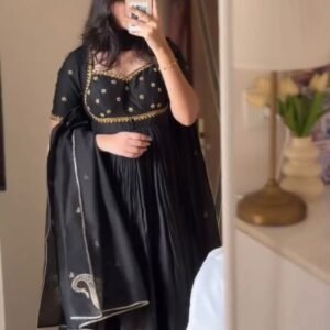 resenting anarkali gown pent dupatta set vichitra silk with thread work and sequnce work