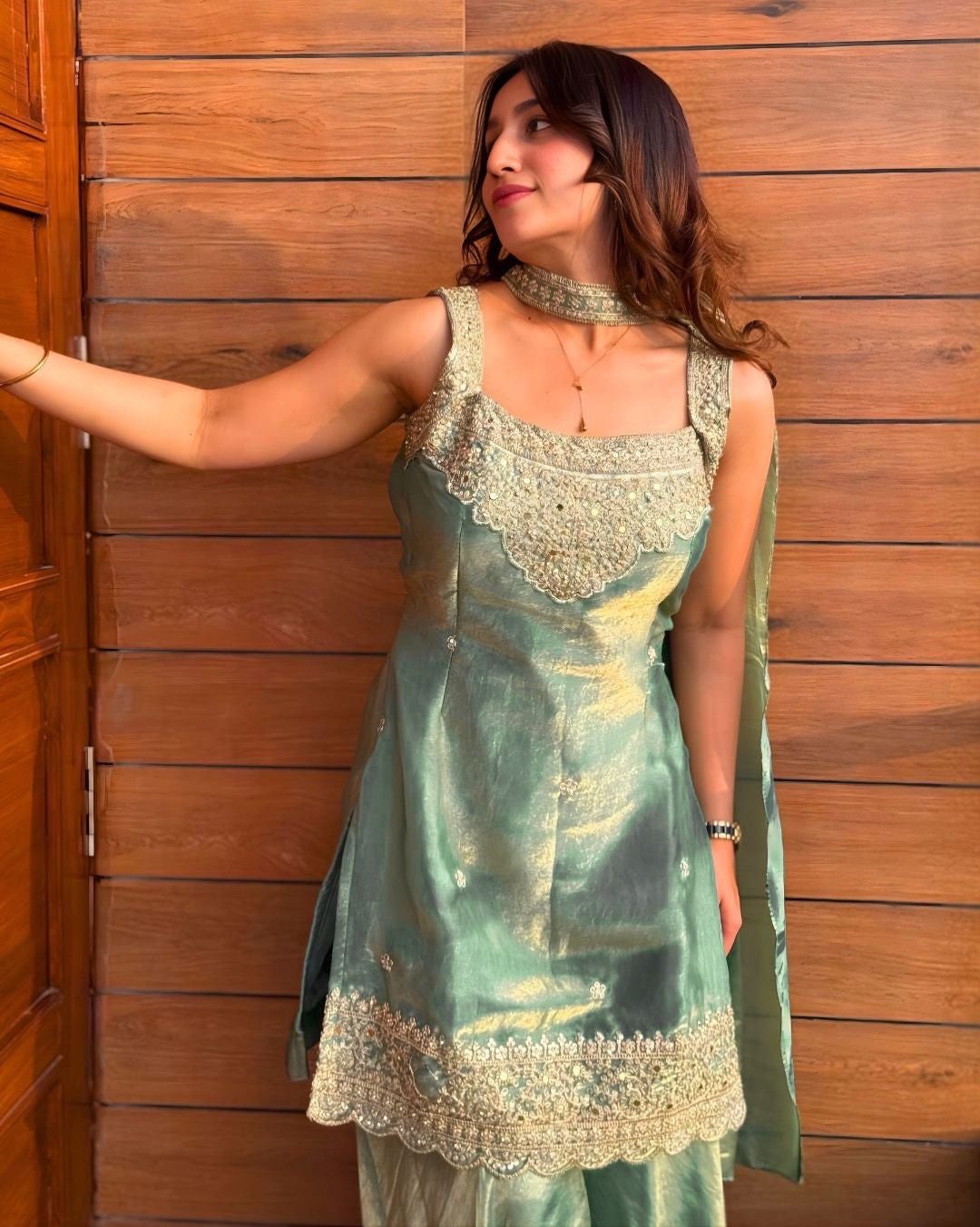presenting top palazzo dupptta set heavy fandy silk with sequence embroidery work presenting top palazzo dupptta set heavy fandy silk with sequence embroidery work