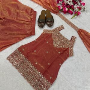presenting top palazzo dupptta set heavy fandy silk with sequence embroidery work