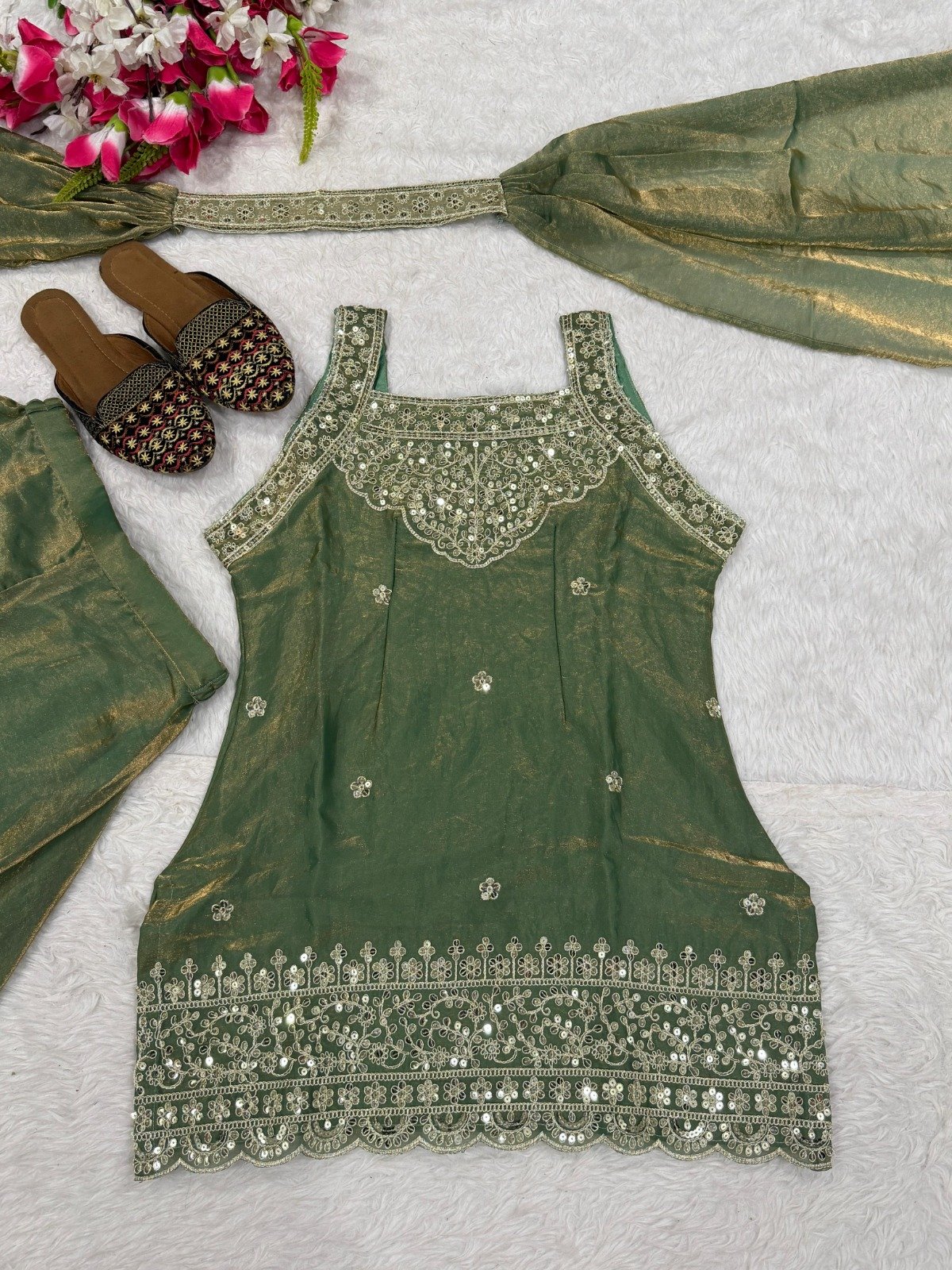 presenting top palazzo dupptta set heavy fandy silk with sequence embroidery work presenting top palazzo dupptta set heavy fandy silk with sequence embroidery work