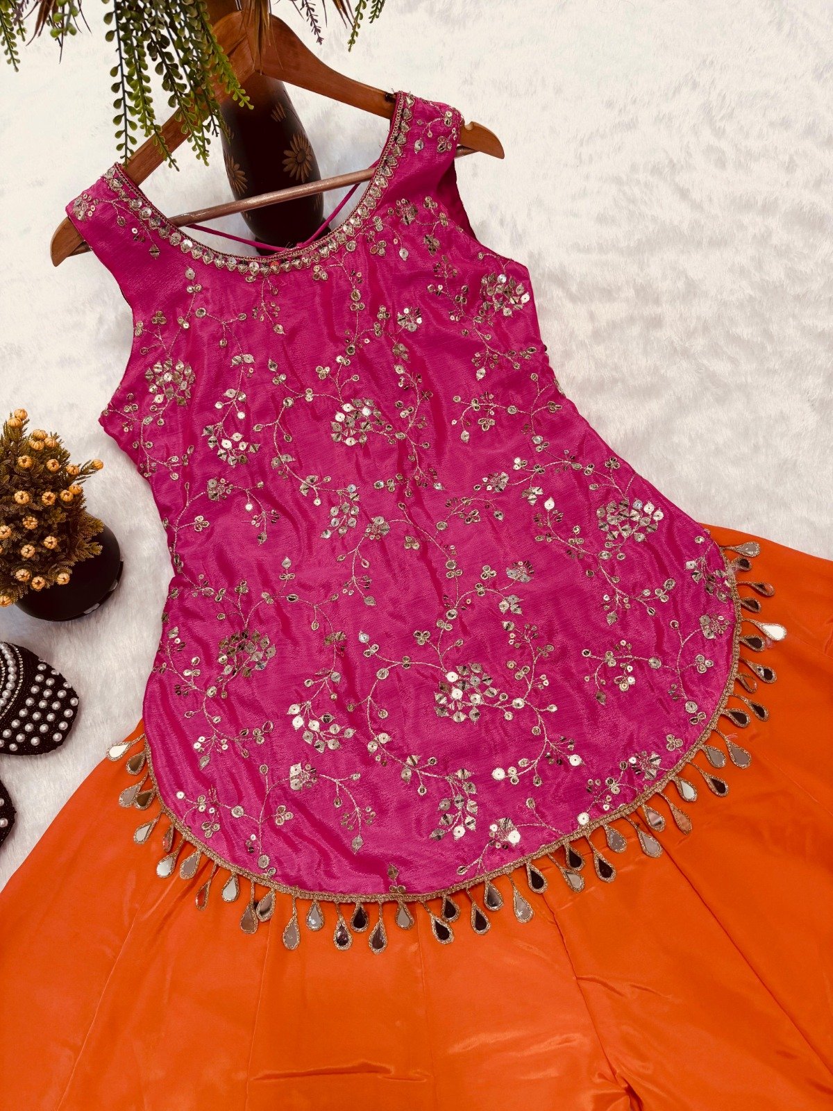 presenting top sharara dupatta set chinon silk with embroidery sequence work presenting top sharara dupatta set chinon silk with embroidery sequence work