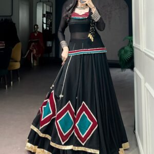 perfect blend of comfort and tradition, this marble fabric navratri outfit is made for endless festive moments