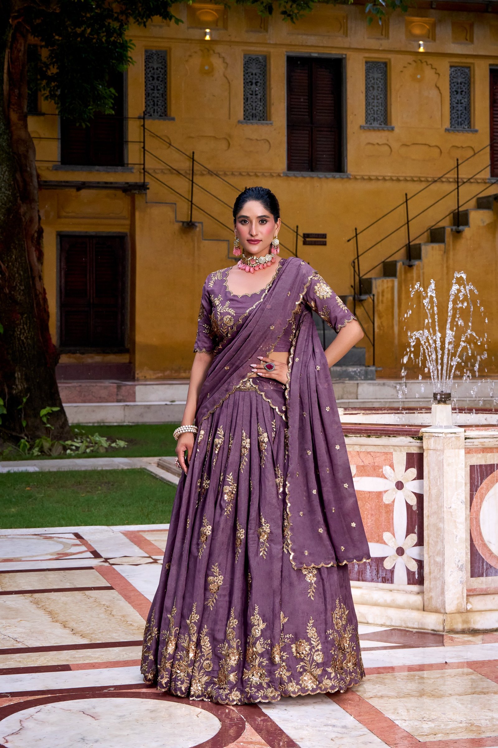 lehenga golden sequins catching the light, thread embroidery detailing every curve lehenga golden sequins catching the light, thread embroidery detailing every curve