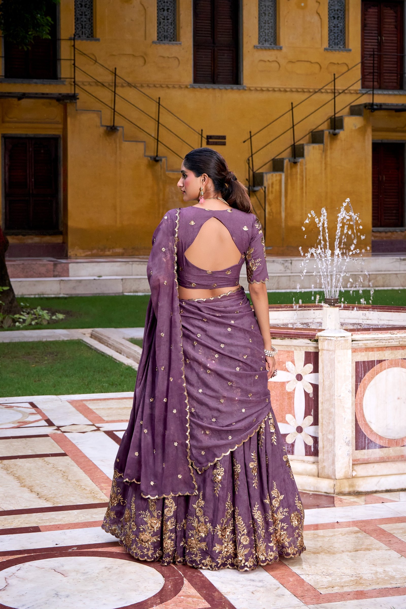 lehenga golden sequins catching the light, thread embroidery detailing every curve lehenga golden sequins catching the light, thread embroidery detailing every curve