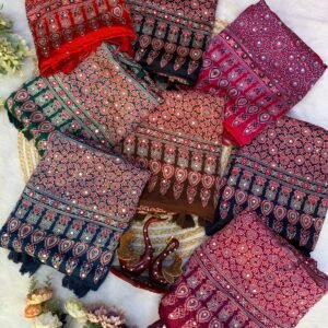 presenting most demanding saree heavy japan satin ajarakh print with real mirror work and latkan