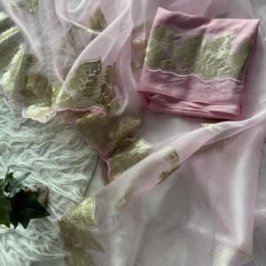 pure orgenza tissue with pitta thread gold zari work and scalp border
