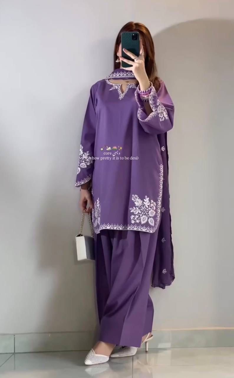 new designer party wear look top with farshi salwar suit heavy roman cotton material with embroidery work new designer party wear look top with farshi salwar suit heavy roman cotton material with embroidery work