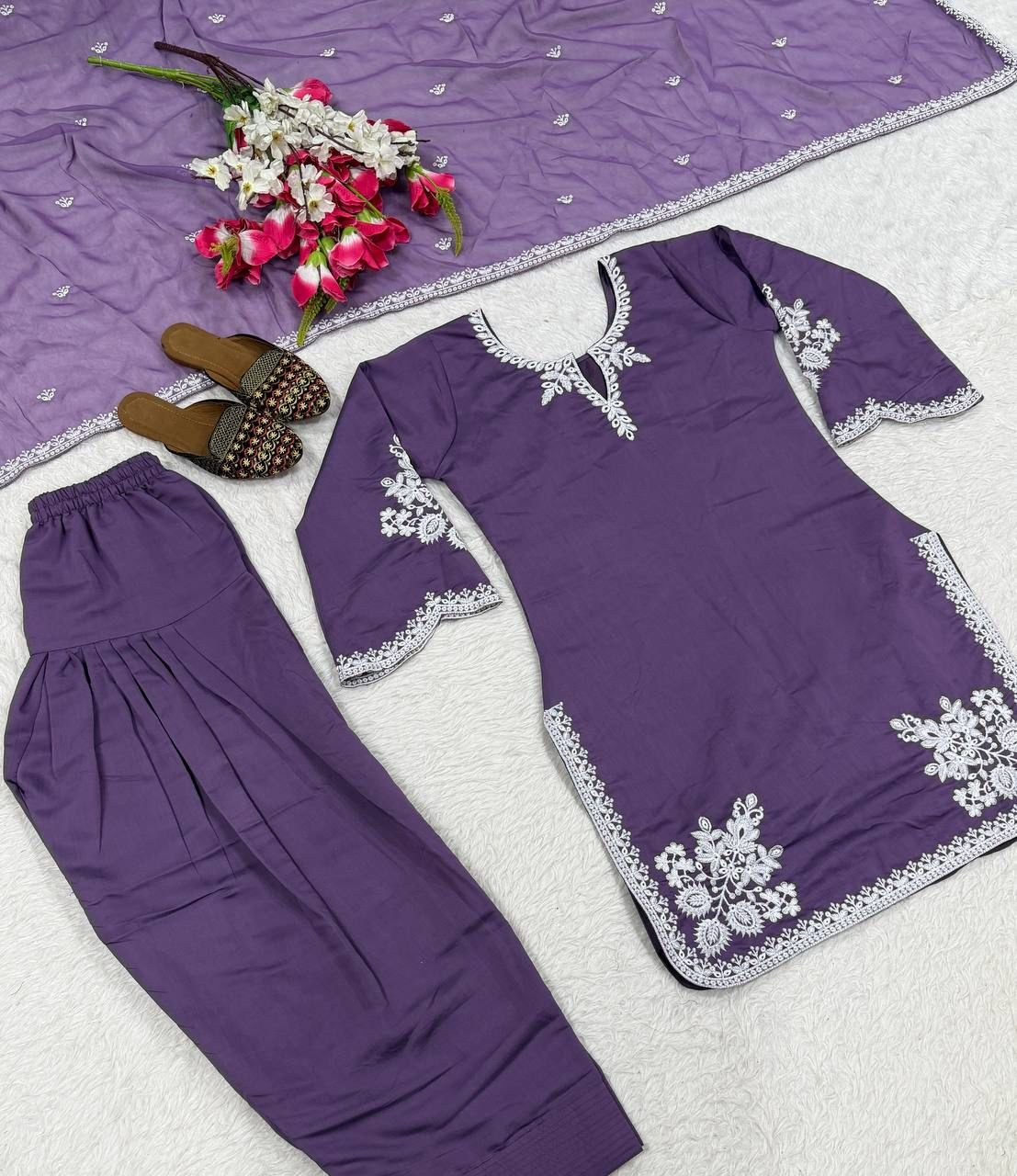 new designer party wear look top with farshi salwar suit heavy roman cotton material with embroidery work new designer party wear look top with farshi salwar suit heavy roman cotton material with embroidery work