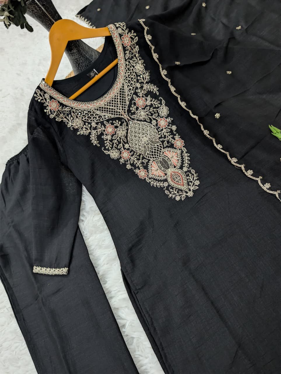 presenting 3 piece kurtas set pure wichita silk with embroidery sequence work presenting 3 piece kurtas set pure wichita silk with embroidery sequence work