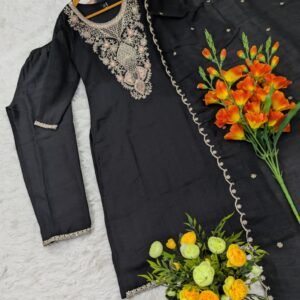 presenting 3 piece kurtas set pure wichita silk with embroidery sequence work