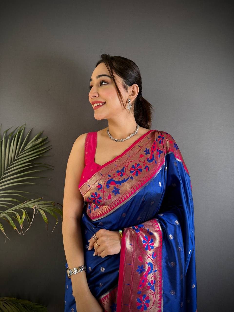 paithani saree with polka zari woven motifs all over the body having contrast rich woven rich meenakari peacock paithani pallu saree paithani saree with polka zari woven motifs all over the body having contrast rich woven rich meenakari peacock paithani pallu saree