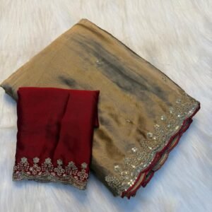 pure soft rangoli silk saree with embroidery sequence work with contrast matching blouse