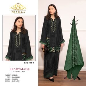 satin with embroidery sequence work and khalil work presenting readymade pakistani suit glass