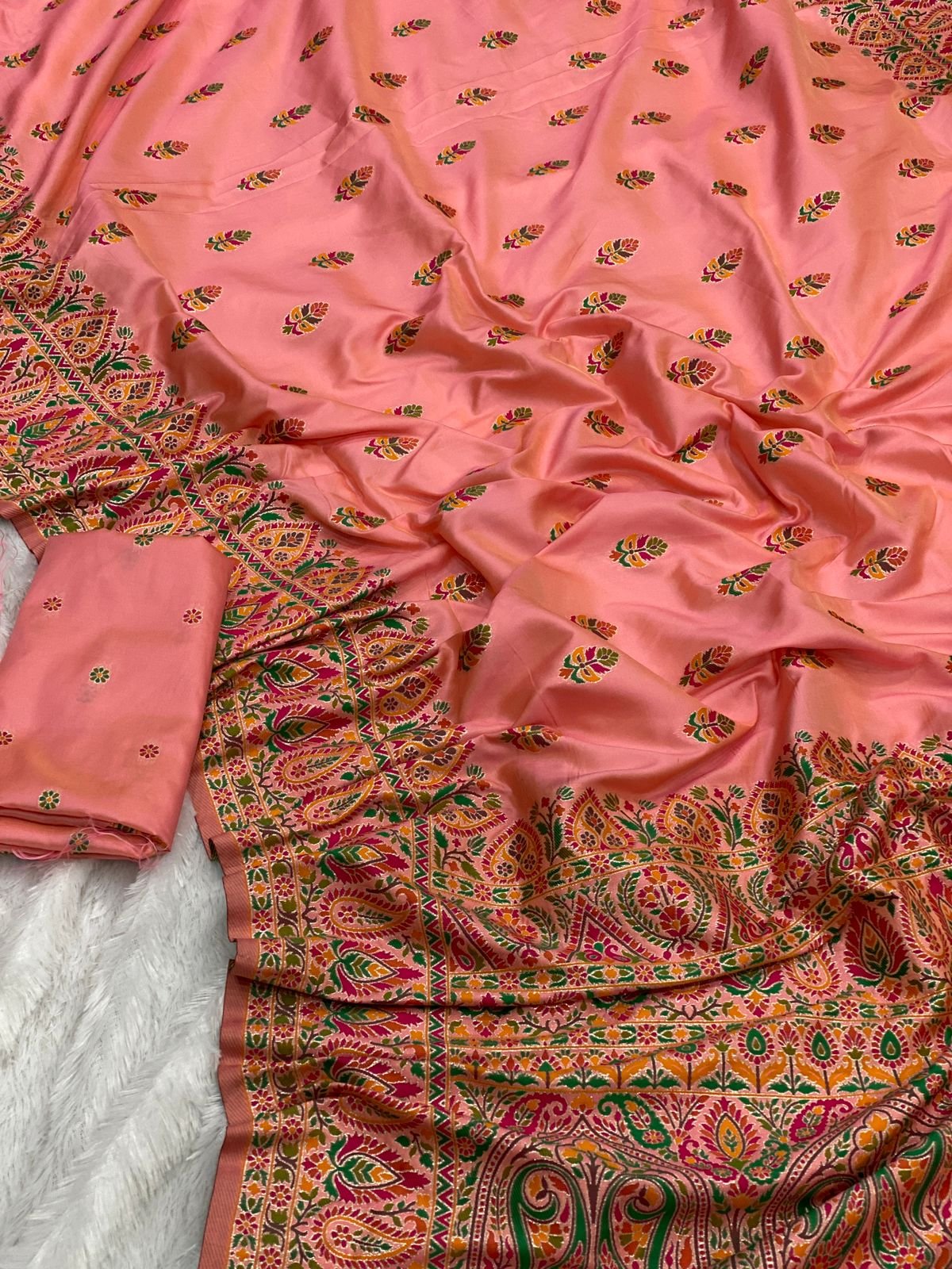 premium pashmina silk kasab zari & multicolor reshma weaving saree premium pashmina silk kasab zari & multicolor reshma weaving saree