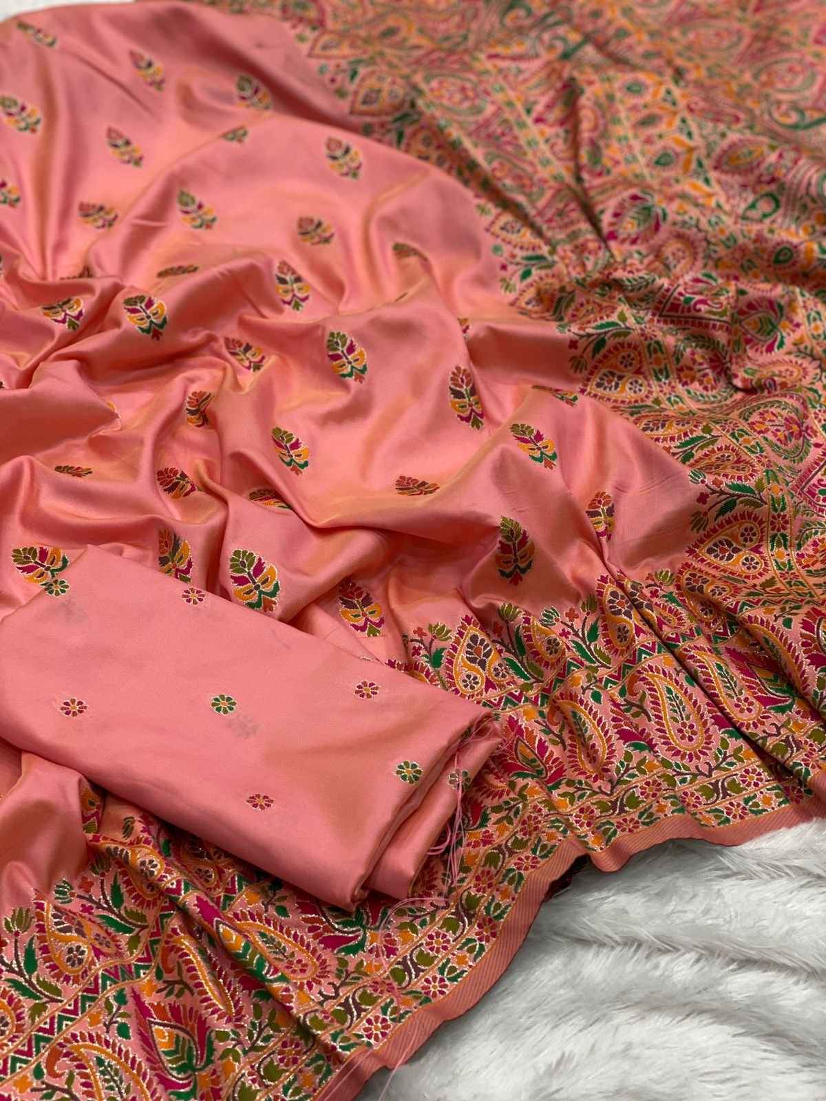 premium pashmina silk kasab zari & multicolor reshma weaving saree premium pashmina silk kasab zari & multicolor reshma weaving saree