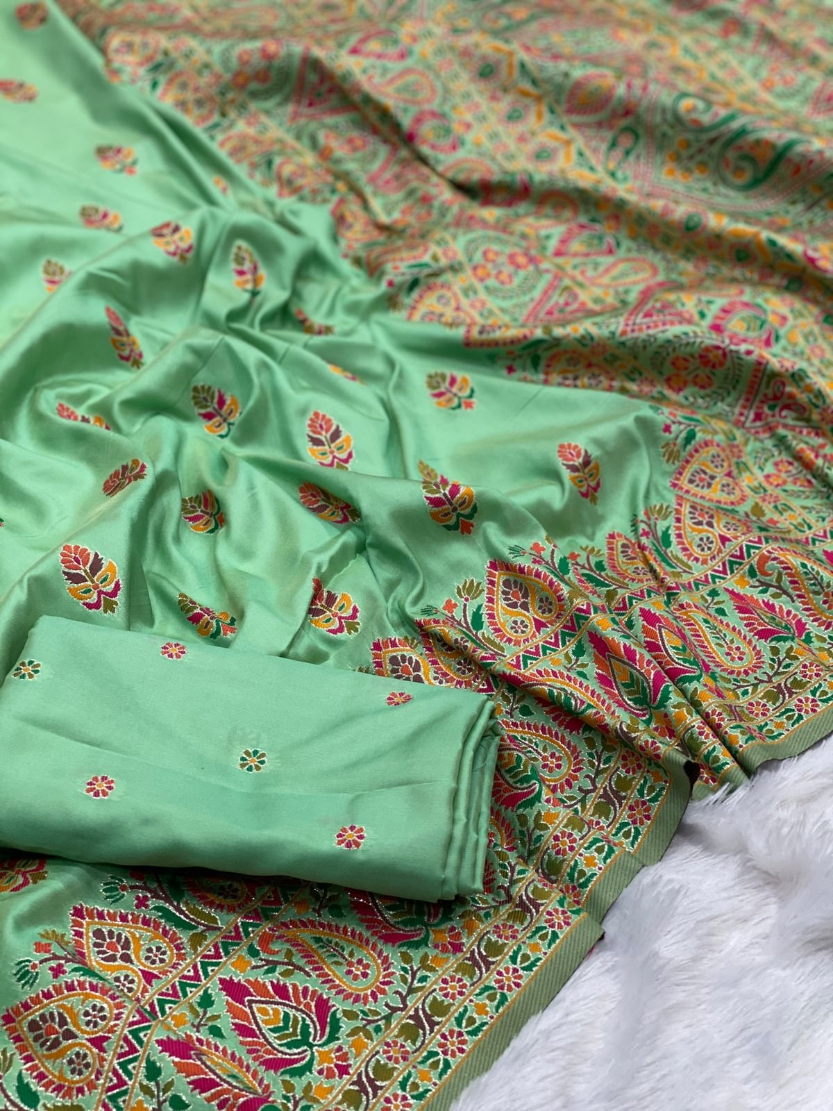 premium pashmina silk kasab zari & multicolor reshma weaving saree premium pashmina silk kasab zari & multicolor reshma weaving saree