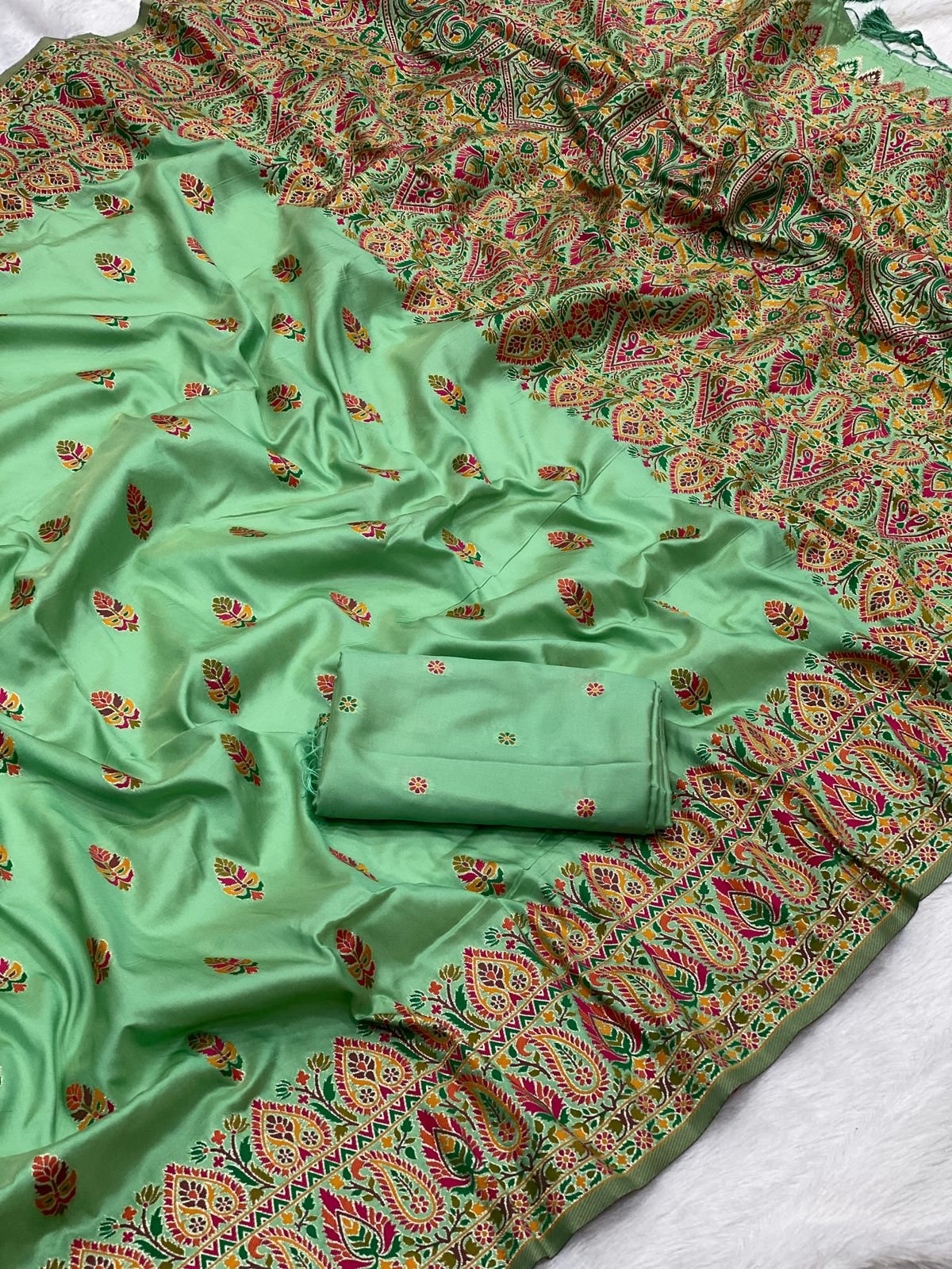 premium pashmina silk kasab zari & multicolor reshma weaving saree premium pashmina silk kasab zari & multicolor reshma weaving saree