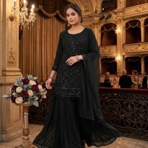 presenting top palazzo dupatta set georgettes with embroidery beads and sequence work
